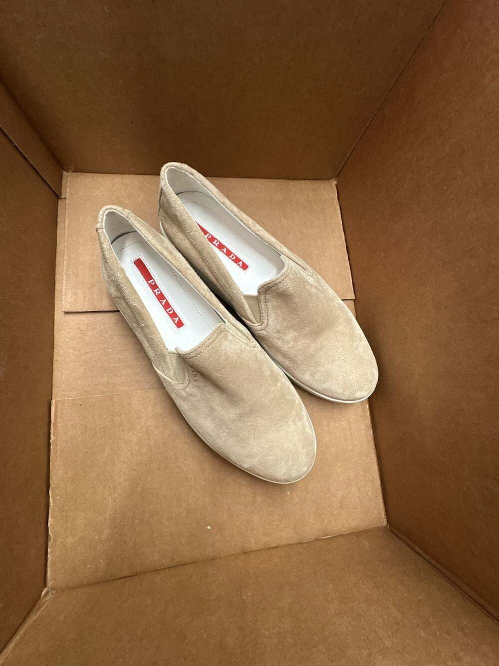 Prada Beige Suede Slip-On Loafers Sneakers Size 40.5
